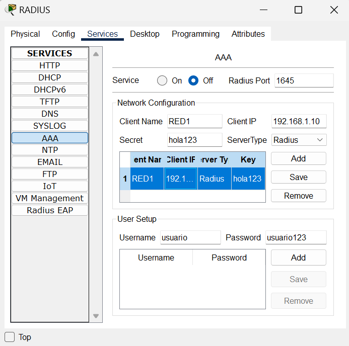 Configuración servicio triple AAA