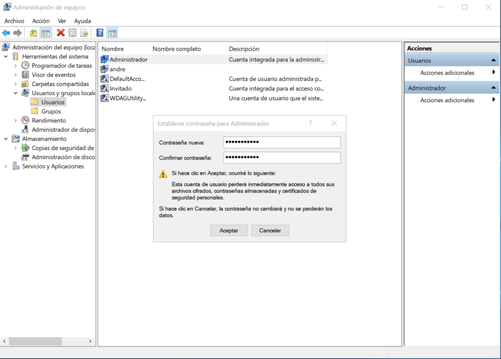 Windows Server contraseña de administrador.