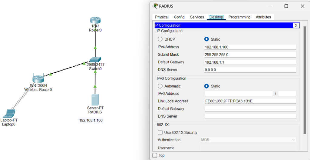 Configuración de red Servidor RADIUS